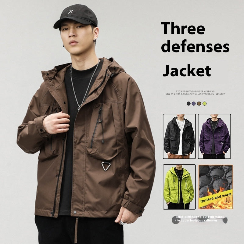 Three-proof Shell Jacket Hooded Jacket Men's Outdoor Work Clothes Jacket