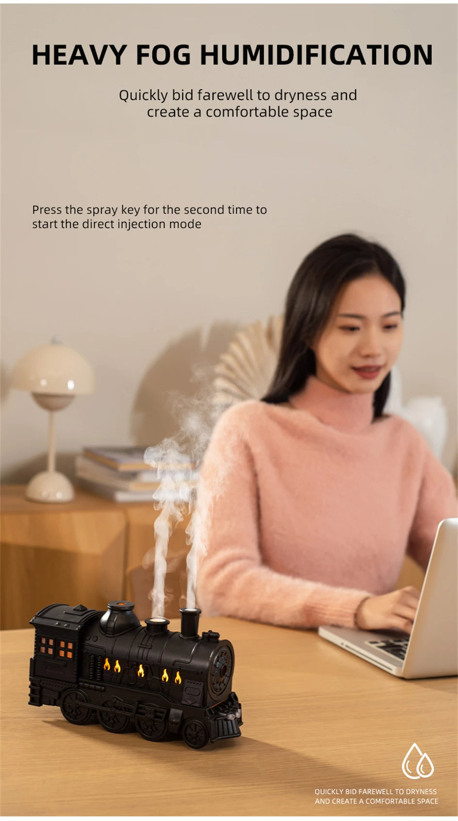 Train Shape Aromatherapy Diffuser Desktop Essential Oils Diffusor Smoke Ring Double Spray Ultrasonic Air Humidifier With LED Lamp