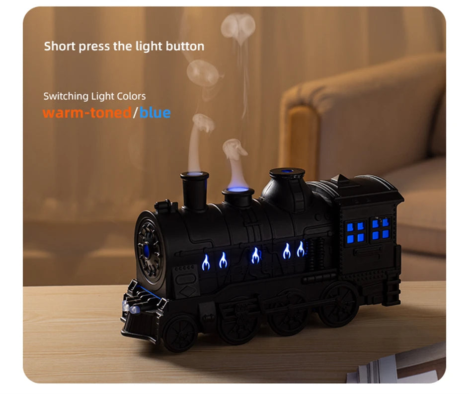 Train Shape Aromatherapy Diffuser Desktop Essential Oils Diffusor Smoke Ring Double Spray Ultrasonic Air Humidifier With LED Lamp