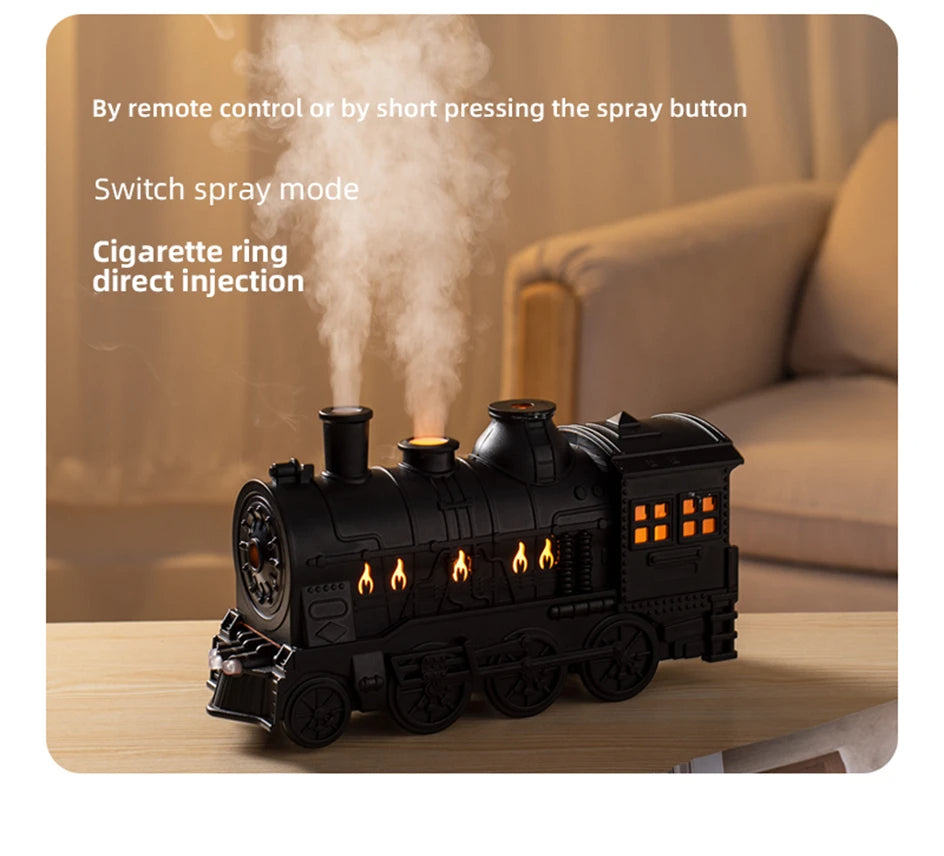 Train Shape Aromatherapy Diffuser Desktop Essential Oils Diffusor Smoke Ring Double Spray Ultrasonic Air Humidifier With LED Lamp