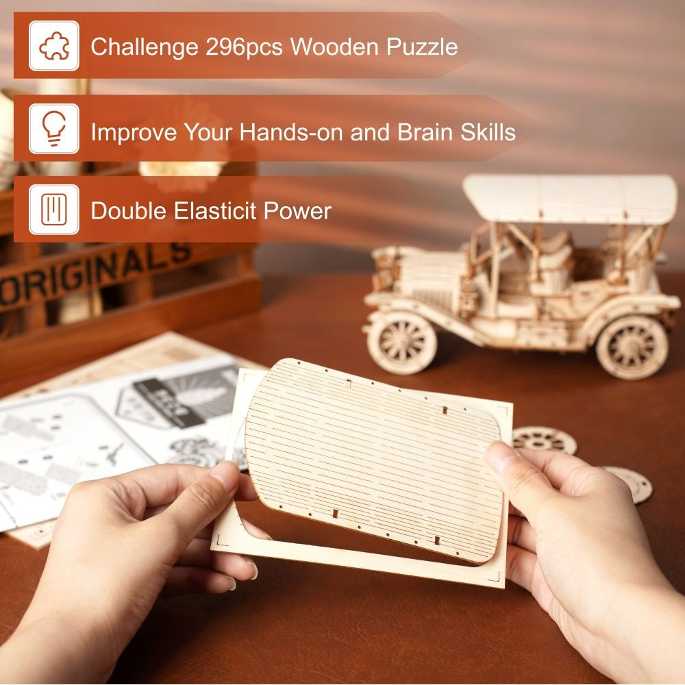 3D Wooden Puzzle MC801 Children's Retro Car Simple Assembly Toy