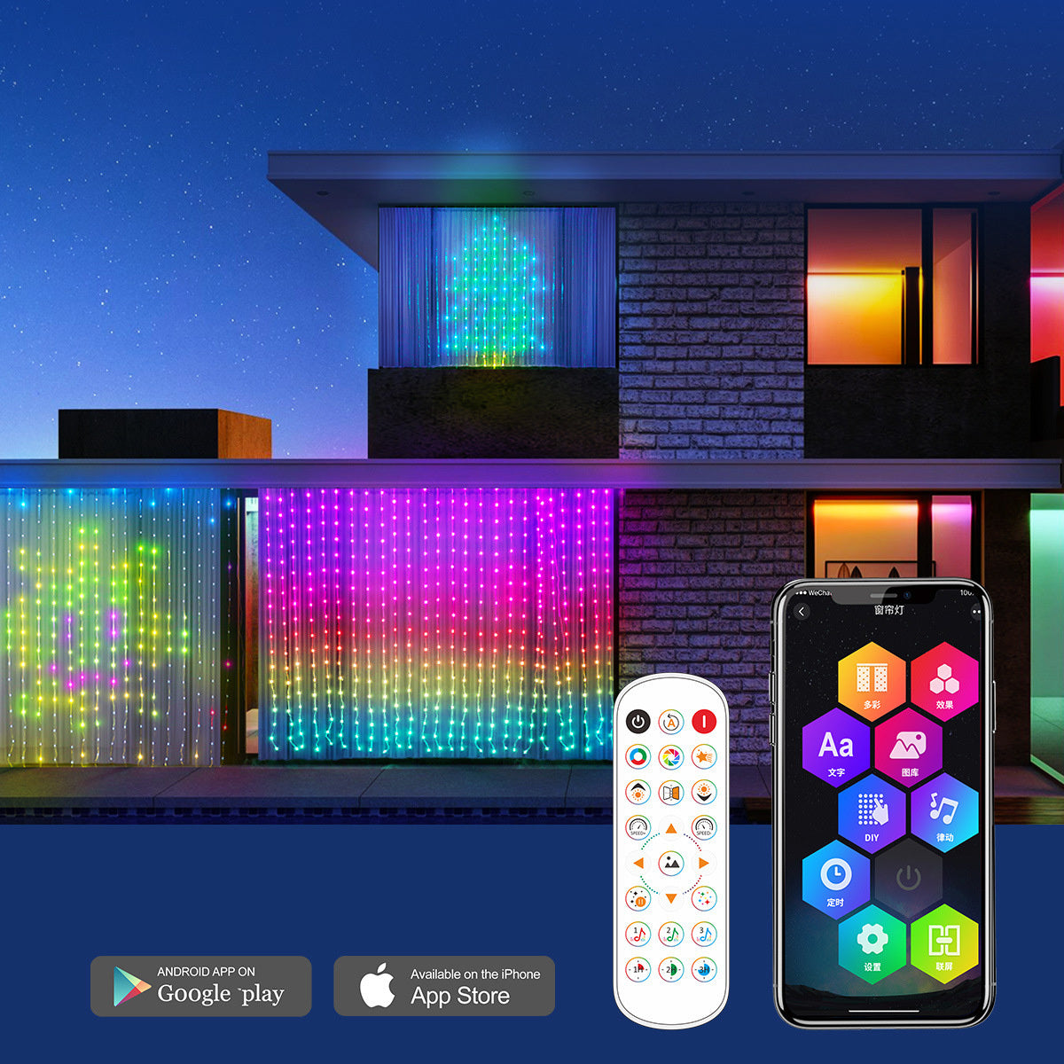 Smart LED RGB Curtain String Lights - Bluetooth APP Control