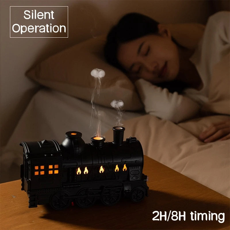 Train Shape Aromatherapy Diffuser Desktop Essential Oils Diffusor Smoke Ring Double Spray Ultrasonic Air Humidifier With LED Lamp