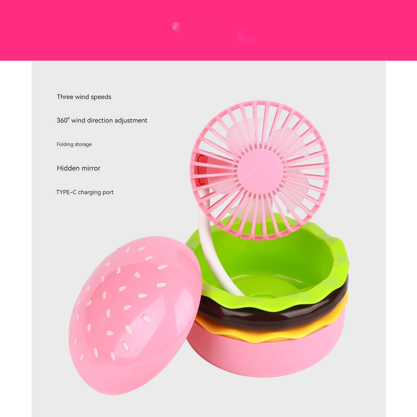 Hamburger Fan - USB Charging Belt Cosmetic Mirror Portable