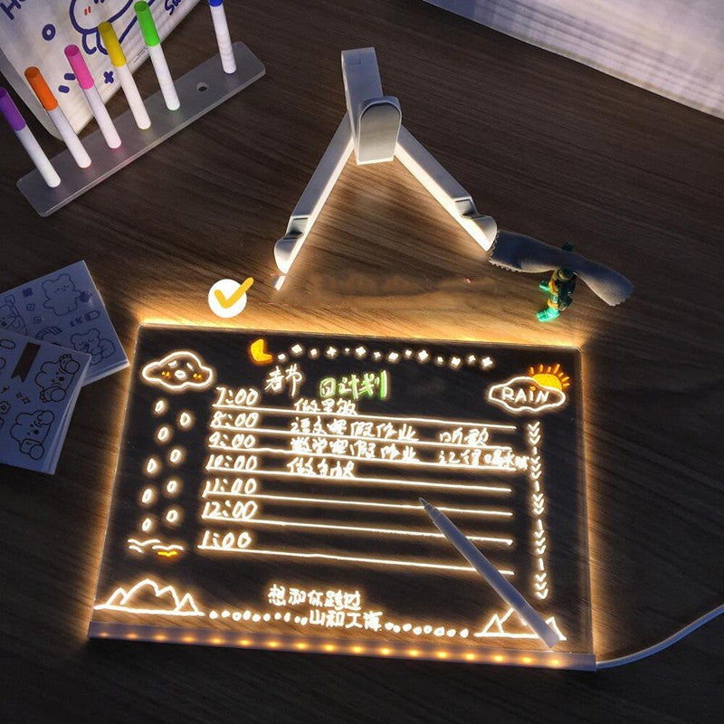 Acrylic DIY LED Night Light with Message Board & 7 Pens