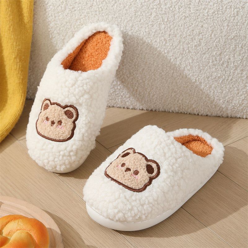 Cartoon Bear Winter Slippers for Couples – Warm, Non-Slip House Shoes