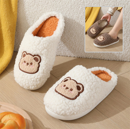 Cartoon Bear Winter Slippers for Couples – Warm, Non-Slip House Shoes