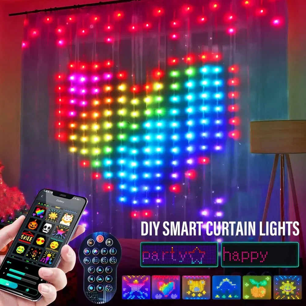 Smart LED RGB Curtain String Lights - Bluetooth APP Control