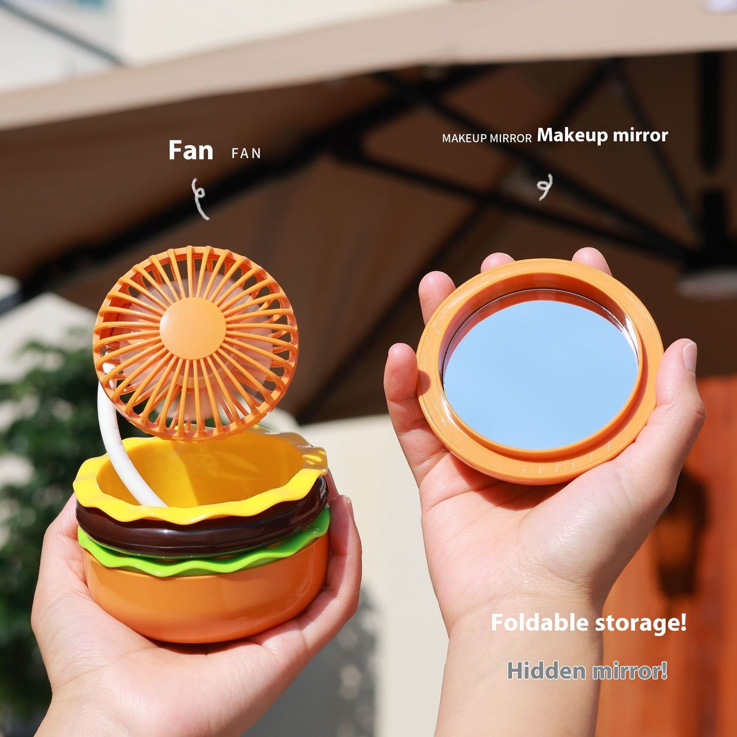 Hamburger Fan - USB Charging Belt Cosmetic Mirror Portable