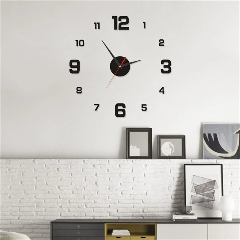 DIY 3D Frameless Wall Clock 40cm/16" – Modern Mirror Sticker for Home, Office, or Decor.