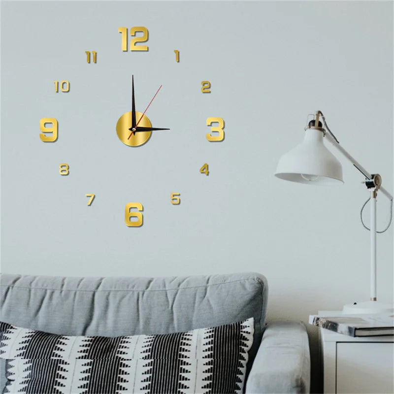 DIY 3D Frameless Wall Clock 40cm/16" – Modern Mirror Sticker for Home, Office, or Decor.