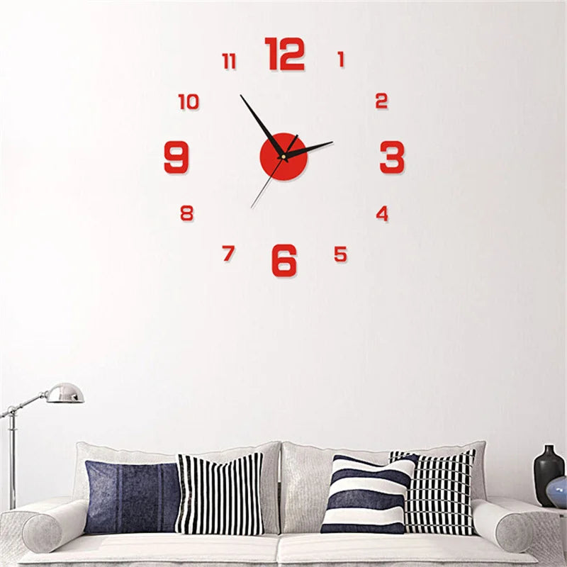 DIY 3D Frameless Wall Clock 40cm/16" – Modern Mirror Sticker for Home, Office, or Decor.