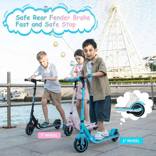 Electric Scooter for Kids, 150W Motor - Max 9.3mph - Bluetooth Speaker - Colorful LED Lights - Foldable - LED Display