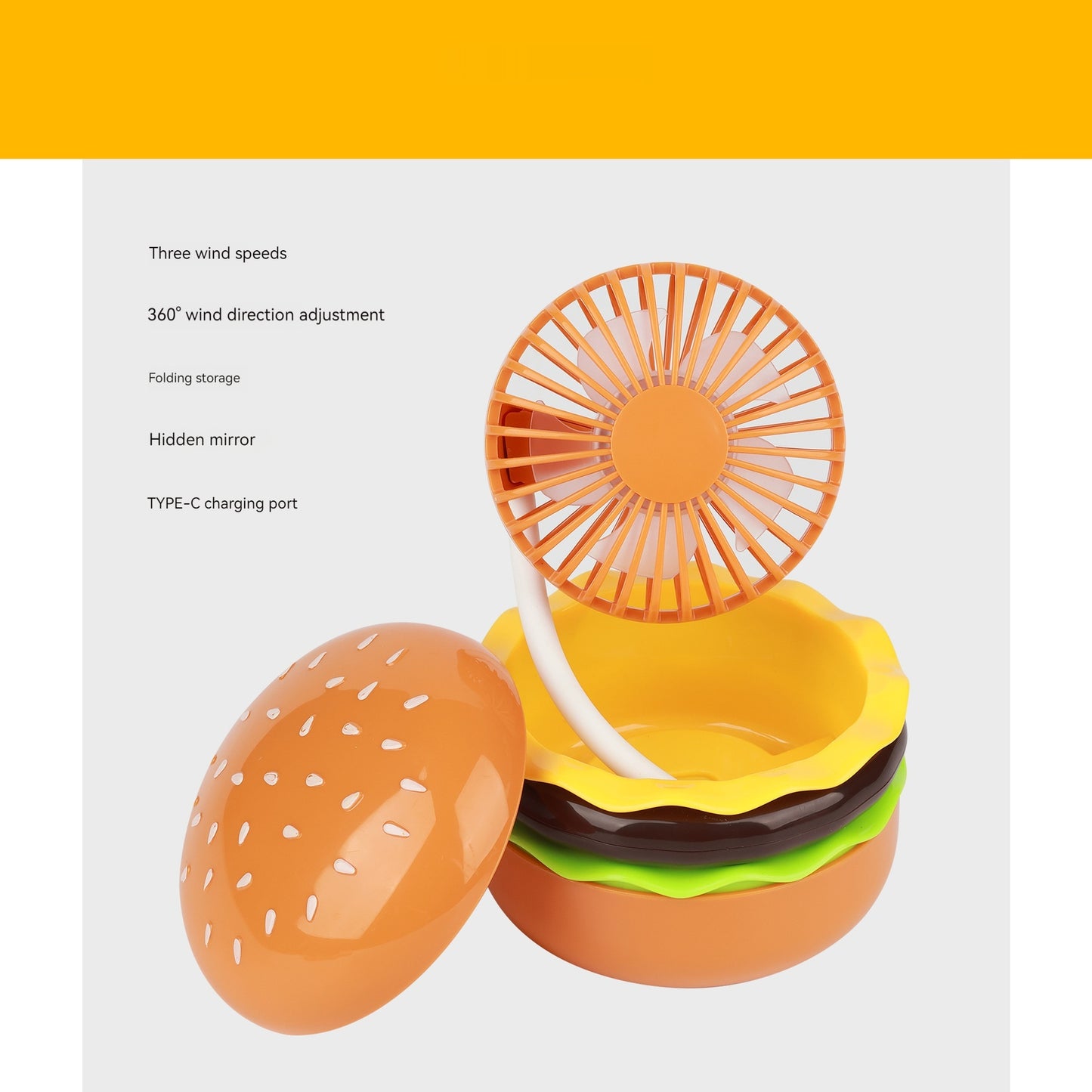 Hamburger Fan - USB Charging Belt Cosmetic Mirror Portable