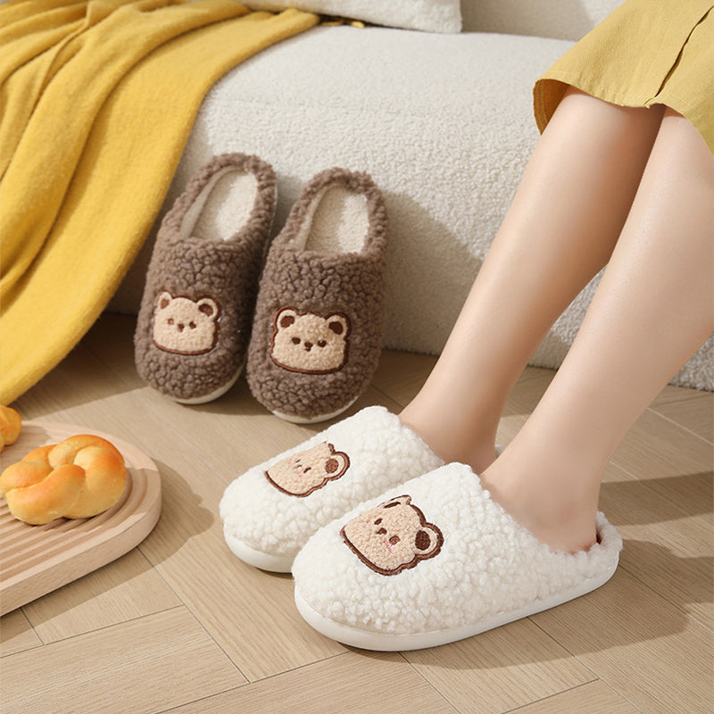 Cartoon Bear Winter Slippers for Couples – Warm, Non-Slip House Shoes