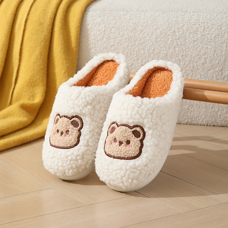 Cartoon Bear Winter Slippers for Couples – Warm, Non-Slip House Shoes