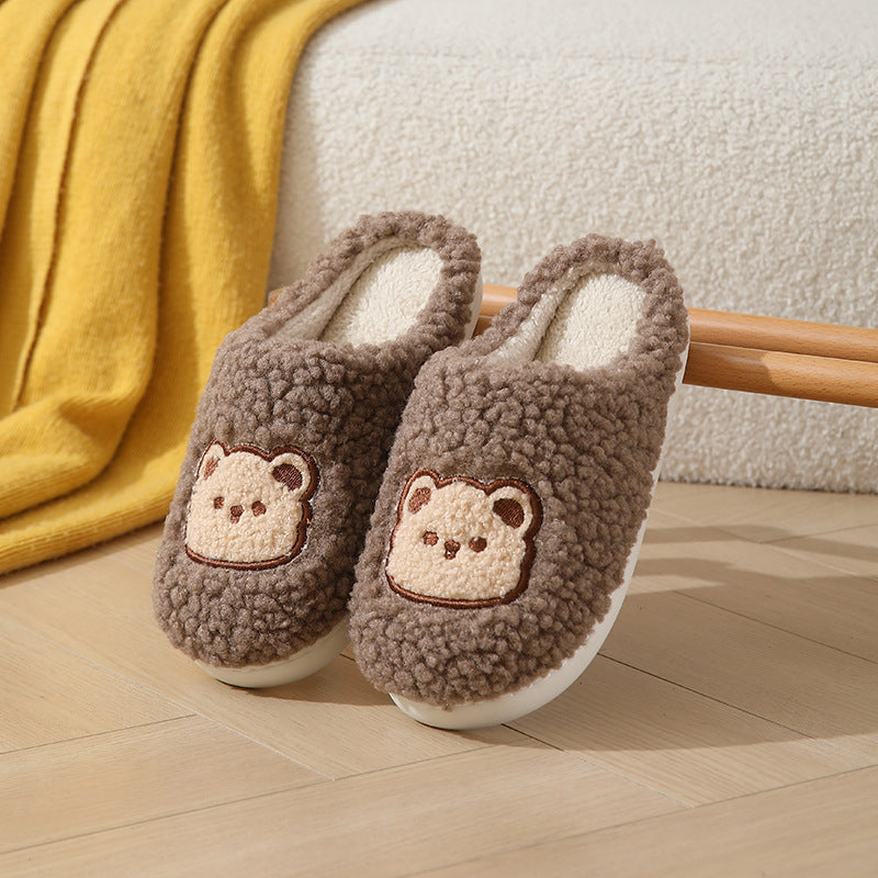 Cartoon Bear Winter Slippers for Couples – Warm, Non-Slip House Shoes